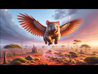 flying wombat over the outback