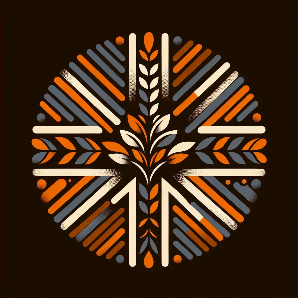 generate a very simple logo for british funk band, do not include any text. Only use the following colors: #B55A2B, #3B0603, #F29F43 and black.